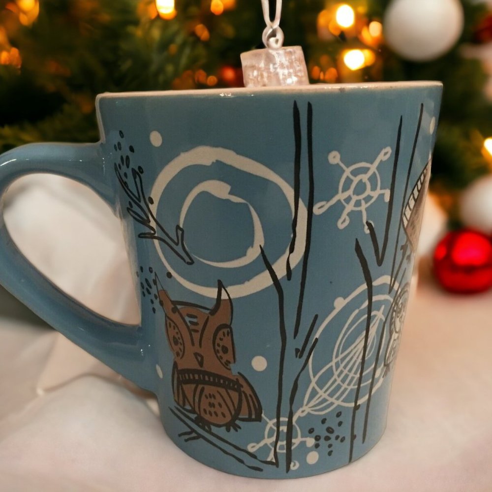 Adorable Owl Lovers Coffee Mug Blue Mid-Century design Christmas
